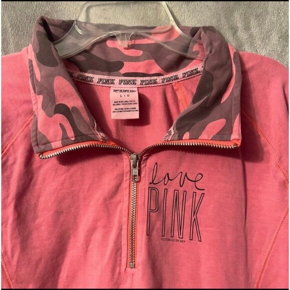 VS PINK Camo Half Zip Large Collar Pullover Long Sleeve Top L - Picture 3 of 3